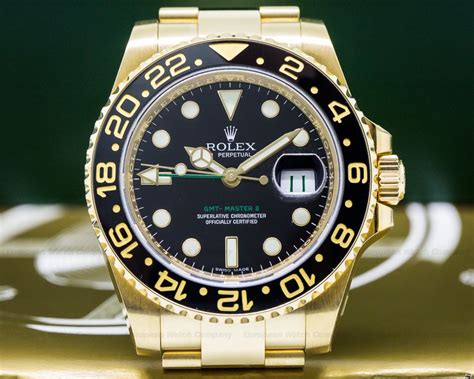 Rolex Gmt Master Ii Black Dial K Yellow Gold Bracelet