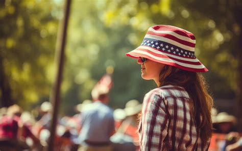 Premium AI Image | A girl wearing a hat with the american flag on it