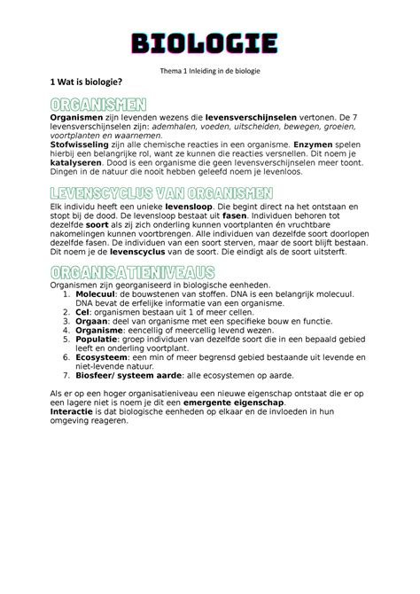 Biologie Thema 1 4 VWO Biologie Voor Jou Malmberg Biologie HvA