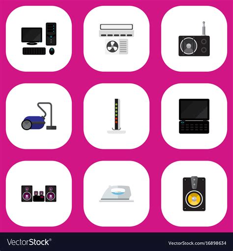 Set of 9 editable tech flat icons includes Vector Image