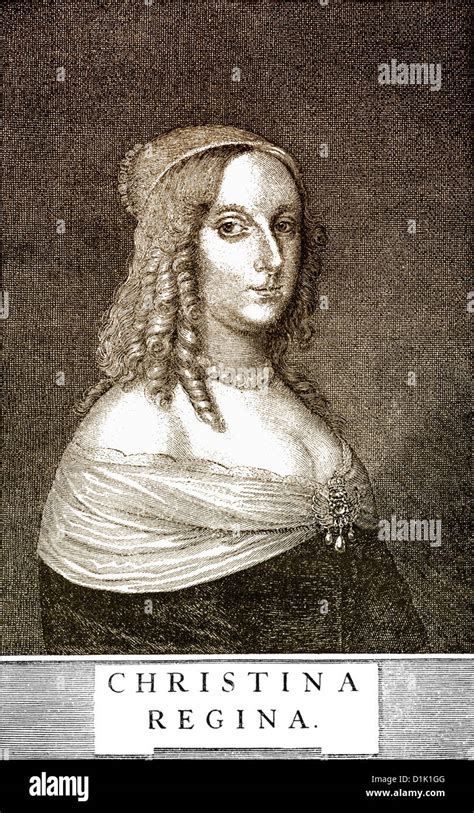 Historic Drawing Portrait Of Christina Or Kristina Of Sweden 1626