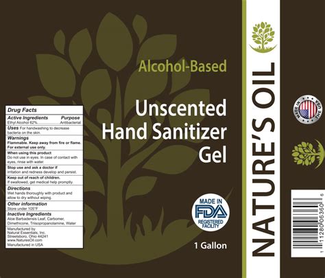 Natures Oil Unscented Hand Sanitizer Alcohol Gel