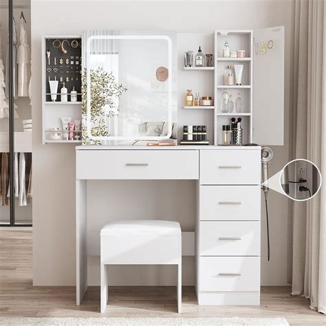 Amazon Fameill White Vanity Desk With Mirror And Lights Makeup