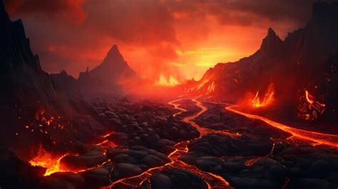 Premium Photo | Lava flowing down the volcano just after an eruption