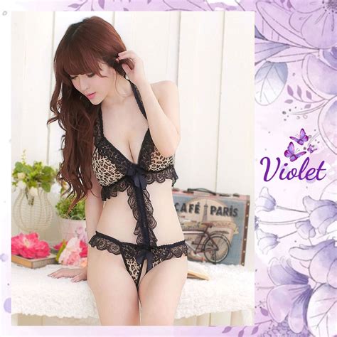 Jual Violet Lingerie Pakain Malam Wanita Bodysuit Renda Seksi Deep V