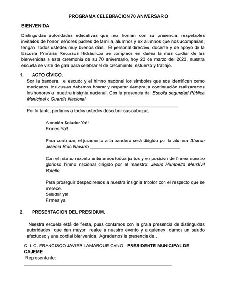 Programa Celebracion Aniversario Programa Celebracion