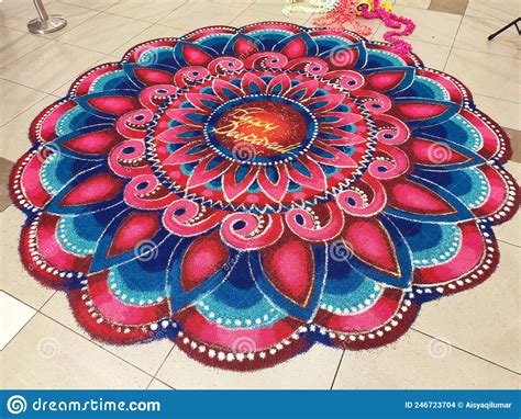 Attractive Deepavali Kolam Design. Built Using Colored Rice by Experts and Its Design is Based ...