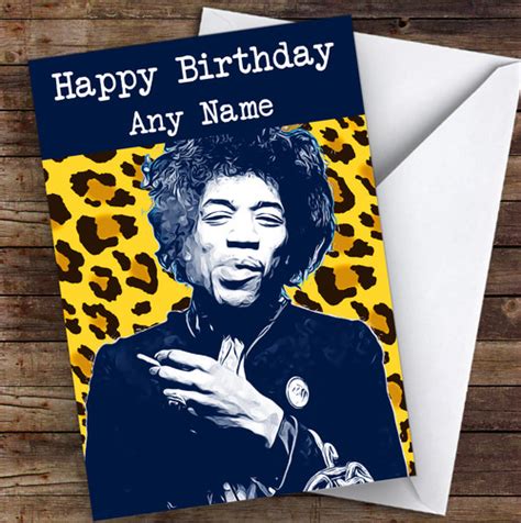 Jimi Hendrix Leopard Print Celebrity Personalized Birthday Card Red