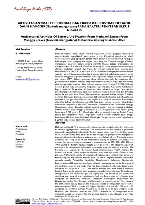 PDF Aktivitas Antibakteri Ekstrak Dan Fraksi Dari Ekstrak Metanol