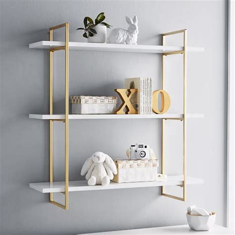 Gold Polished 3 Tier Shelf Kids Shelves And Wall Hooks