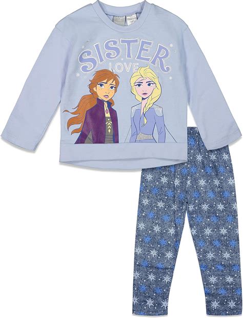 Disney Frozen Elsa Anna Girls Long Sleeve Top And Leggings Set Blue