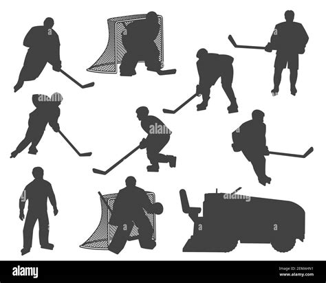 Ice Hockey Players Silhouettes Ice Rink Arena Resurfacer And Referee