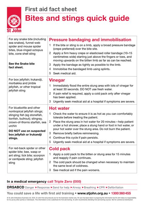 First Aid Fact Sheet Bites And Stings Quick Guide Docslib