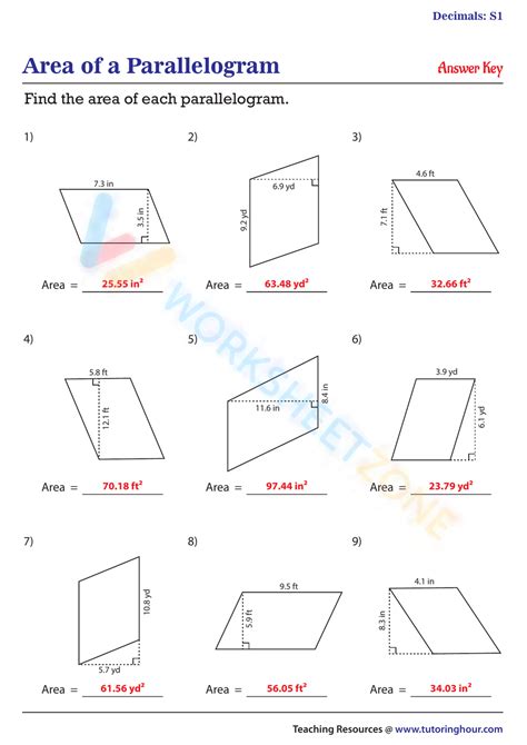 Area Of Parallelograms Worksheet Worksheets Library