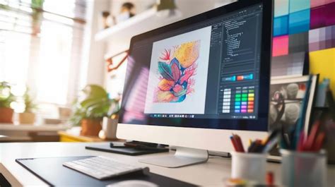 Premium Photo | Graphic Designers Vibrant Workspace with Illustration ...