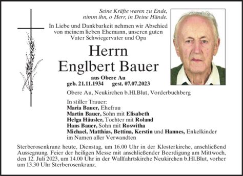 Traueranzeigen Von Englbert Bauer Mittelbayerische Trauer