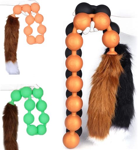 Jixaxe Silikon Analplug Mit Fuchsschwanz Analkugeln Mit Foxtail 9 Kugeln Anal Kette In S M L 3