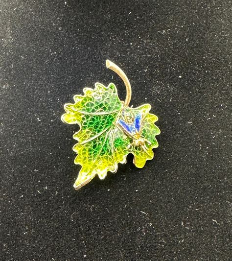 Art Nouveau Fly Insect Bug Leaf Plique A Jour Enamel Brooch Pin Silver