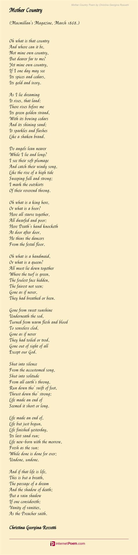 Mother Country Poem by Christina Georgina Rossetti