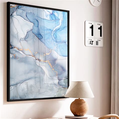 Quadro Decorativo Caixa Alta Vidro Abstrato Mármore Azul Celeste