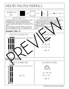 Introduction To Multiplying Polynomials Guided Notes Tpt