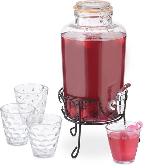 Relaxdays Limonadetap Set Met Standaard L Drankdispenser Met