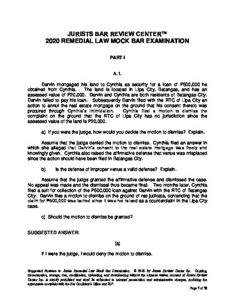 Suggested Answers To Jurists Remedial Law Mock Bar Examination