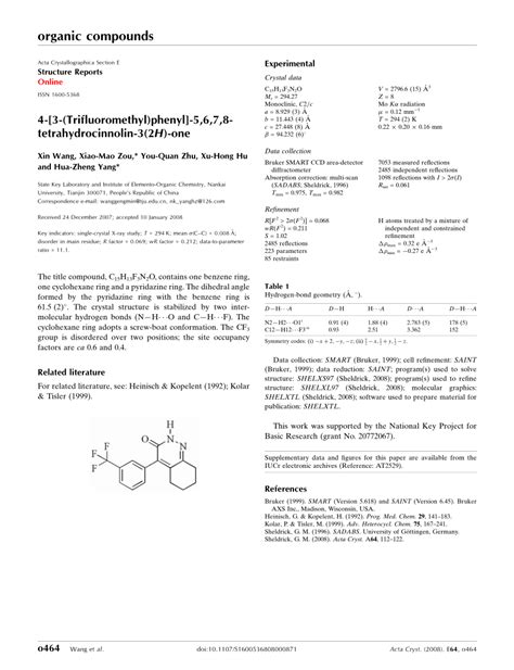 PDF 4 3 Trifluoro Meth Yl Phen Yl 5 6 7 8 Tetra Hydro Cinnolin 3