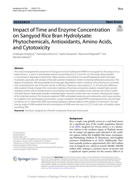 Pdf Impact Of Time And Enzyme Concentration On Sangyod Rice Bran