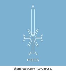 Pisces Sword Zodiac Sign Flat Cartoon Stock Vector Royalty Free