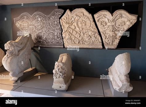 Rome, Italy, Colosseum museum exhibition with marble remains of ...