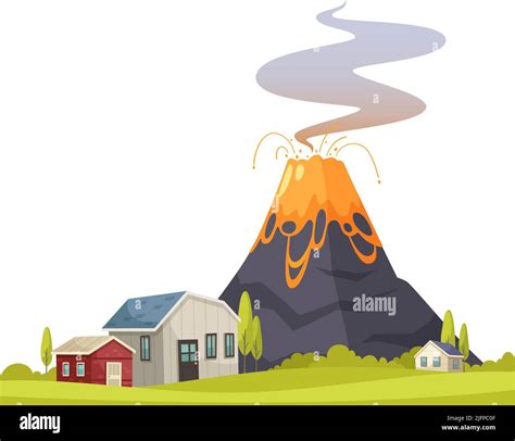 Natural Disaster Cartoon Composition With View Of Living Houses And