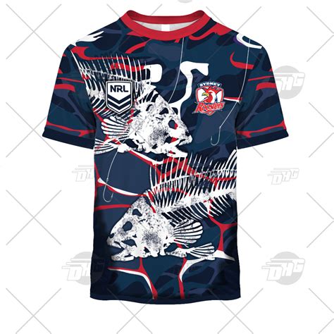 Nrl Sydney Roosters Custom Name Number Fishing T Shirt