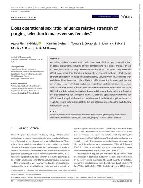 PDF Does Operational Sex Ratio Influence Relative Strength Of Purging