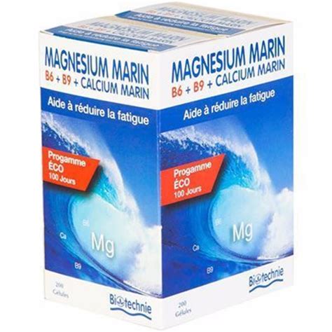 Magnésium Marin B6 B9 2x100 gélules divers Biotechnie Achat au