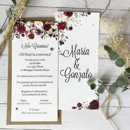 Invitación de boda flores rojas