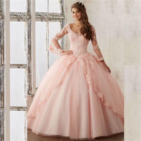 2017 New Pink Color Ball Gown Quinceanera Dresses With Appliques Sequin