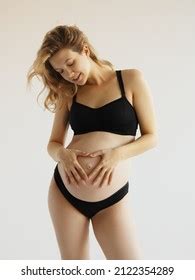 Woman Standing Touching Hands Her Naked Stock Photo