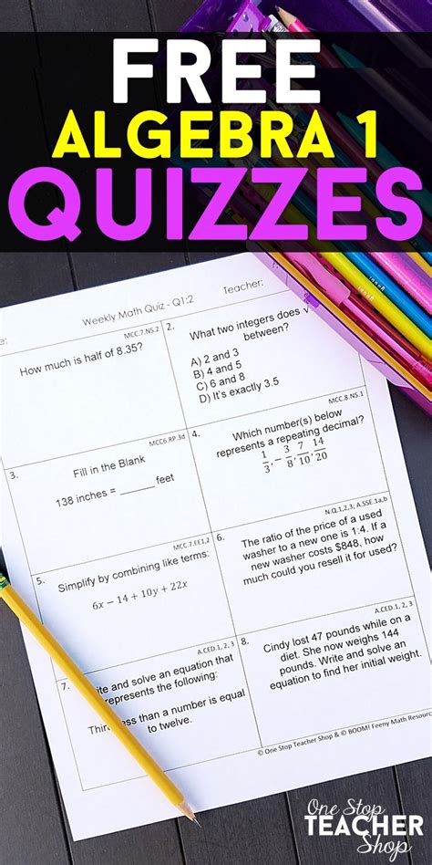 FREE Algebra 1 Weekly Math Quizzes. These Algebra 1 Quizzes are aligned with the common core ...