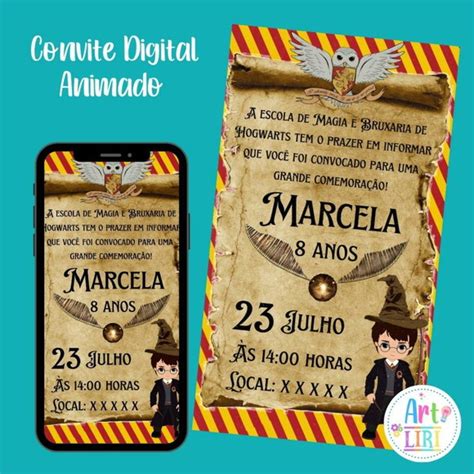 Harry Potter Convite Digital Personalizado Produtos Elo7