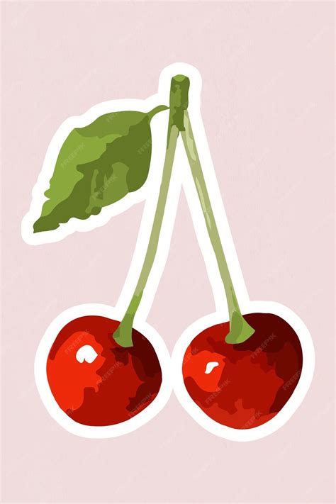 Free Vector Vectorized Red Cherries Sticker Overlay With White Border