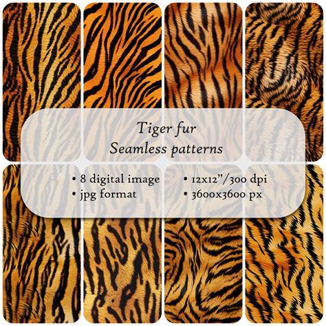 8 Tiger Fur Texture Seamless Patterns. Digital Paper, Commercial Use ...