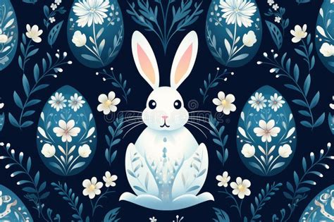 Enchanting Easter Bunny And Egg Pattern With Spring Florals On Dark