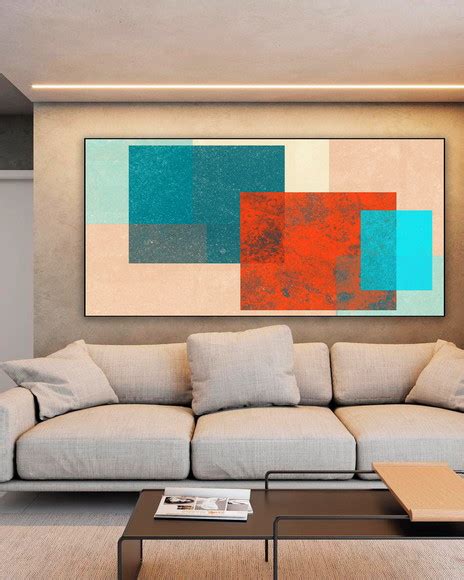 Quadro Abstrato Azul Laranja Canvas Moldura 90x60 Elo7