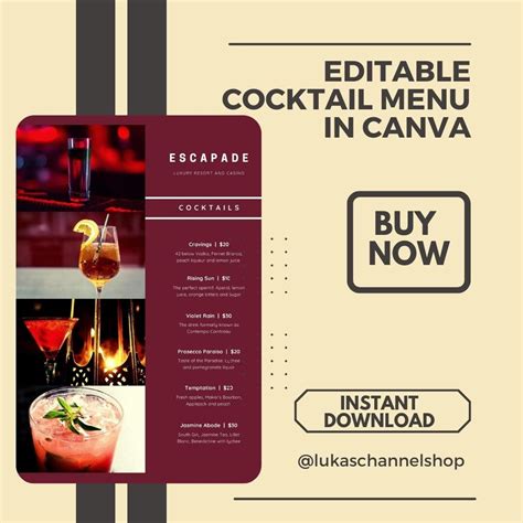 Canva Menu Template Restaurant Menu for Social Media Editable Printable ...