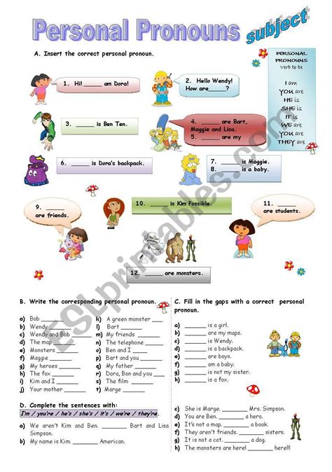 Personal Pronouns Subject Form Esl Worksheet By Macomabi Nbkomputer