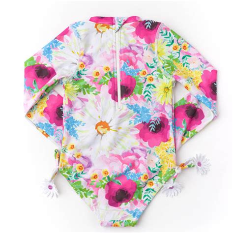 Watercolor Floral Girls Long Sleeve One Piece Swimsuit 6m 10 Shade