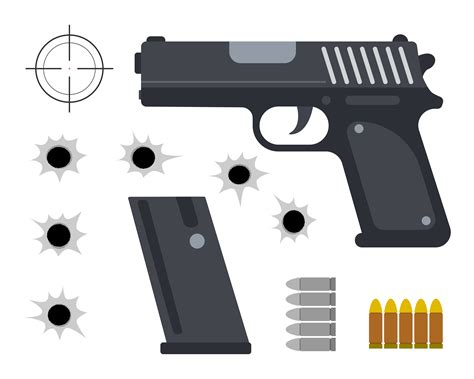 Vector a ilustração da arma grupo da bala e dos buracos de bala no