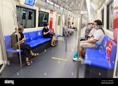 Passenger Inside Subway Train Wear Mask On Covid 19 Quarantine Stock