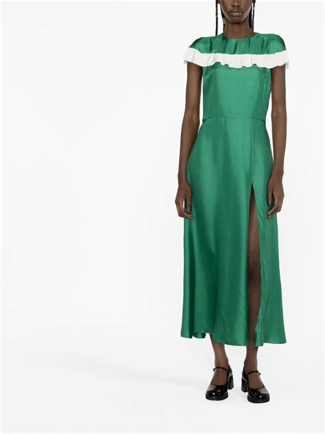 Red Valentino Frilled Chest Silk Dress Farfetch